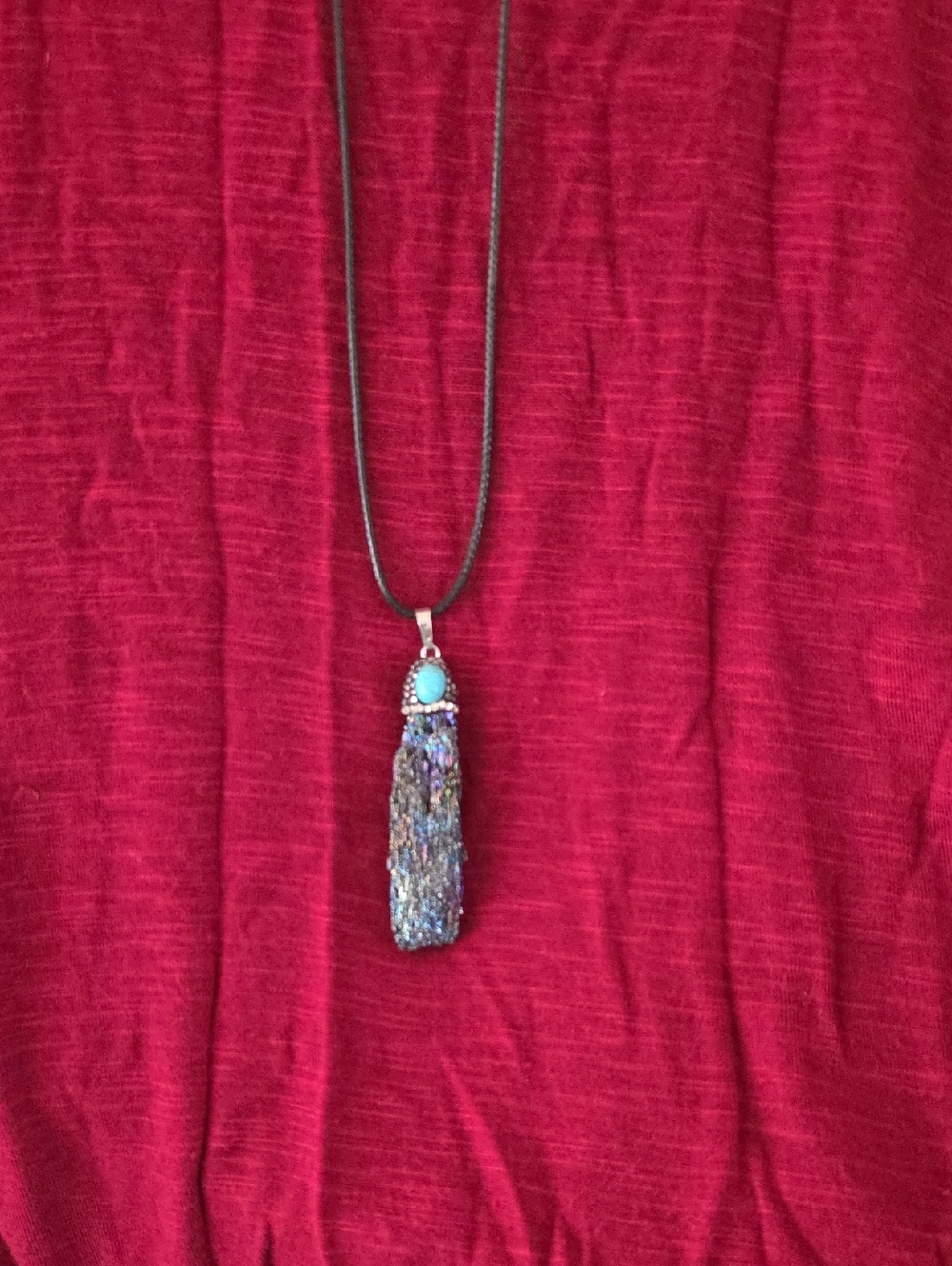 Turquoise and Iridescent Black Kyanite Crystal Pendant Necklace - Women Jewelry